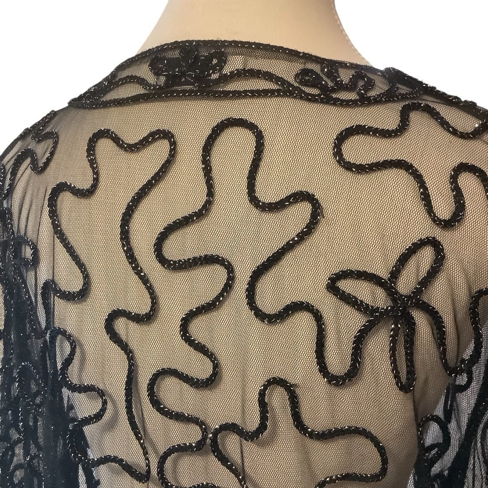Dino Black Sheer Long Sleeve Blouse With Embossed design / Size L - Picture 6 of 13